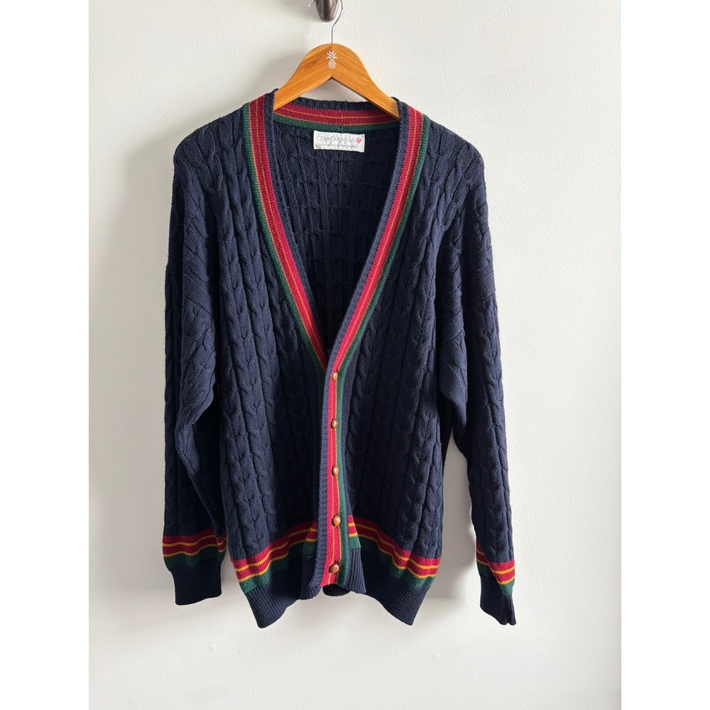Vintage Clan Douglas Merino Wool Cable Knit Cardigan Scotland Preppy Grandpa